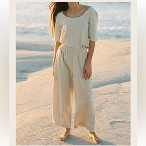 Women's Cream Wide Leg Pants